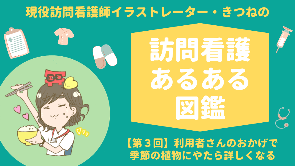 現役訪問看護師イラストレーター・きつねの　訪問看護あるある図鑑　第3回「利用者さんのおかげで季節の植物にやたら詳しくなる」